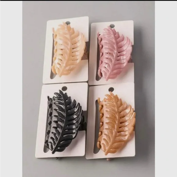 Leaf-Shaped Hair Clips Set in Black, Pink, and Tan - Picture 4 of 4